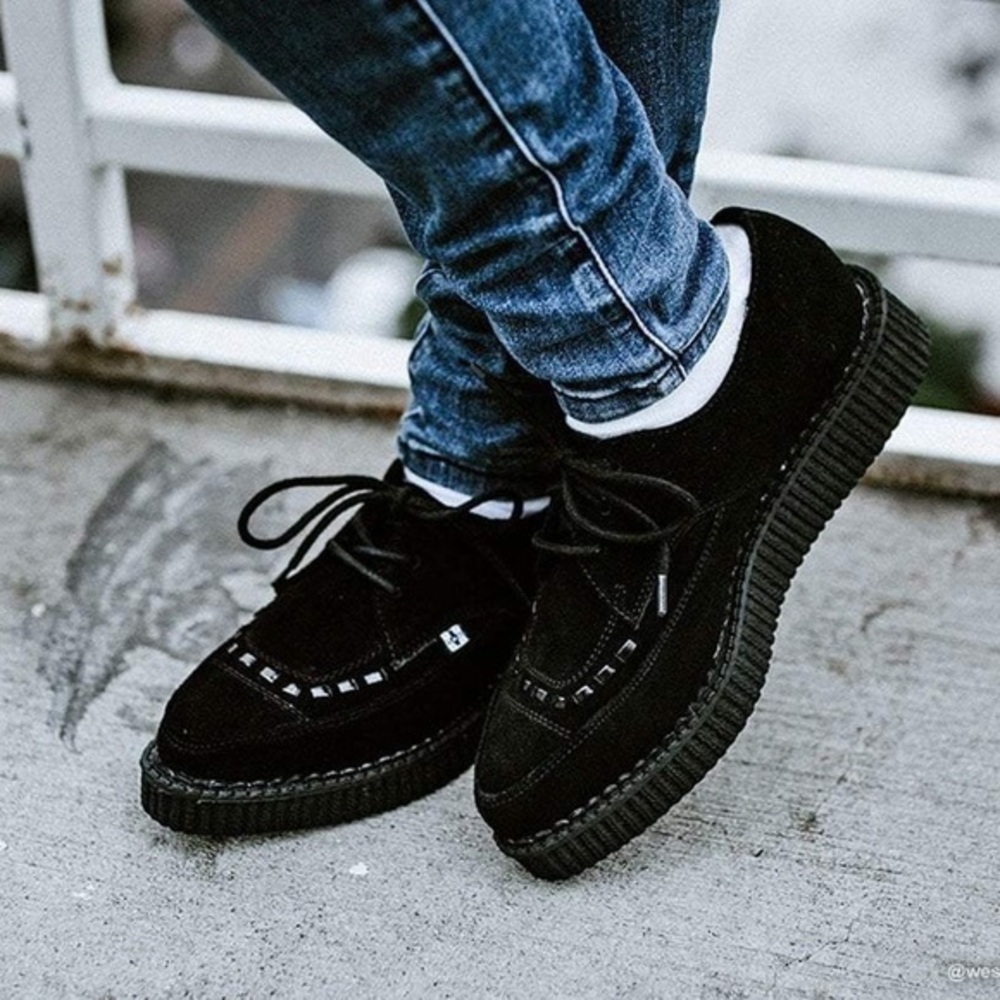 T.U.K Original Suede Pointed Toe Creepers Black Lace Up Men’s‎ 7 / Women’s 9